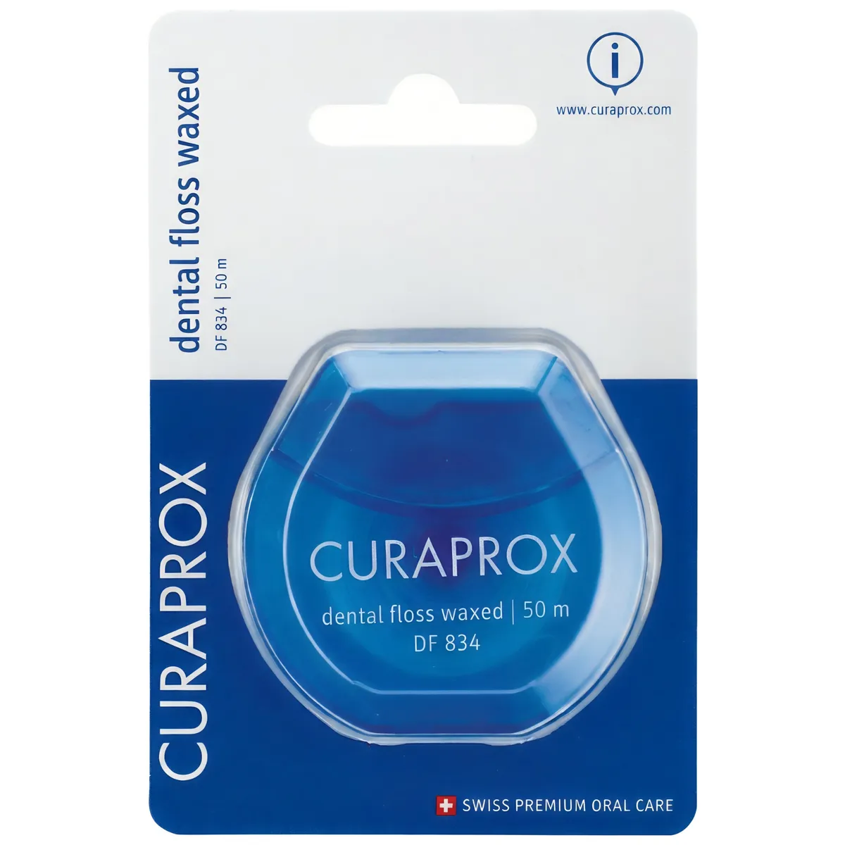 Нитка міжзубна вощена з ароматом м`яти Curaprox Dental Floss Waxed 50 м