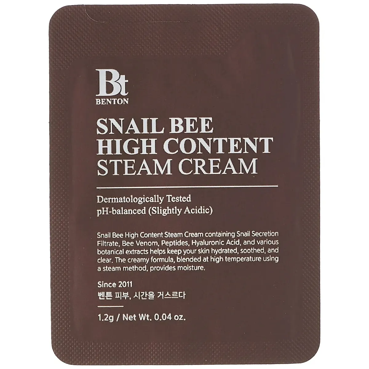 Крем з муцином равлика і бджолиною отрутою Benton Snail Bee High Content Steam Cream 1.2 г, Саше (Тестер)